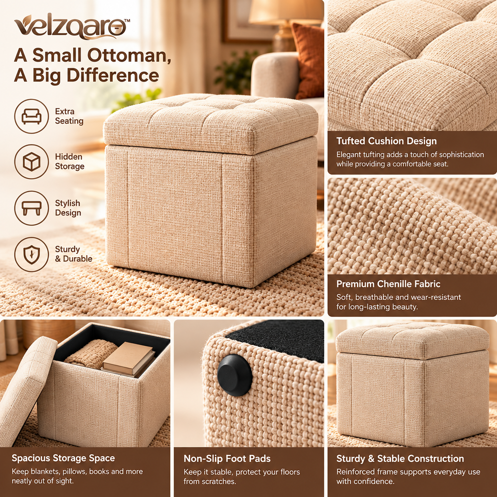 velzqaro™ Decorative Storage Ottoman Bin image 4